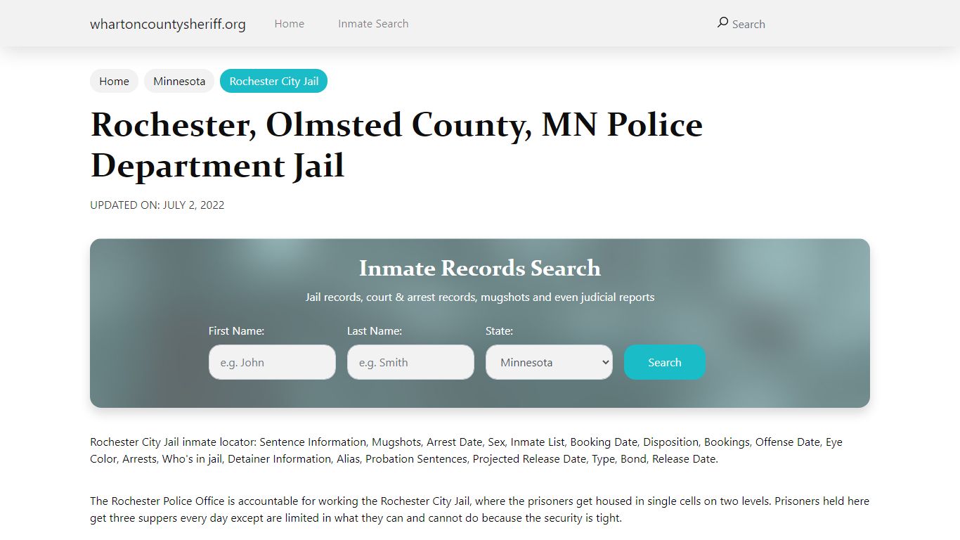 Rochester, MN City Jail Inmates, Arrests